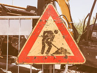 Image showing  Road works sign vintage