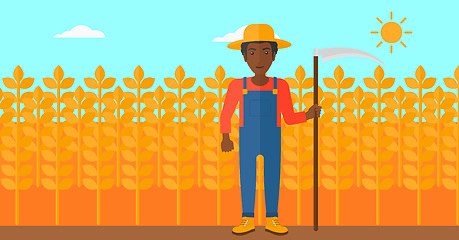 Image showing Farmer on the field with scythe.
