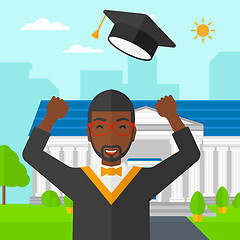 Image showing Graduate throwing up his hat.