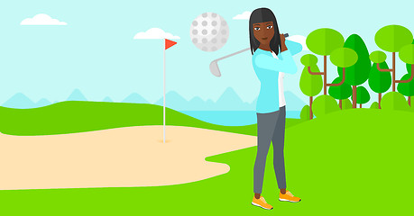 Image showing Golf player hitting the ball.