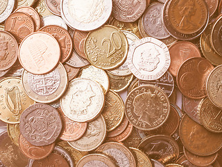 Image showing  Euro and Pounds coins vintage