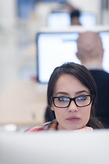 Image showing startup business, woman  working on desktop computer