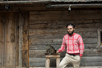 Image showing portrait of man and cat