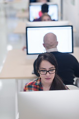 Image showing startup business, woman  working on desktop computer