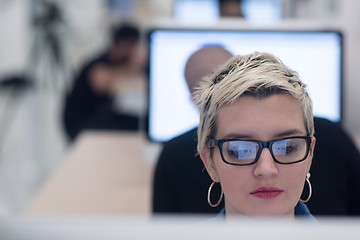 Image showing startup business, woman  working on desktop computer