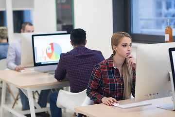 Image showing startup business, woman  working on desktop computer