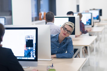 Image showing startup business, woman  working on desktop computer