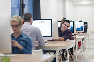 Image showing startup business, software developer working on desktop computer