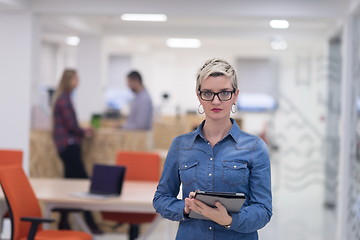 Image showing portrait of young business woman at office with team in backgrou