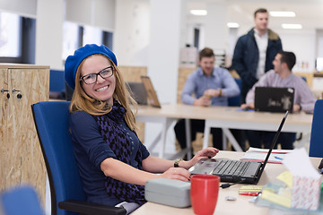 Image showing startup business, woman  working on laptop