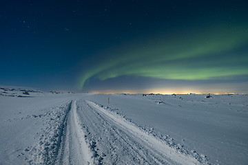 Image showing Aurora over road