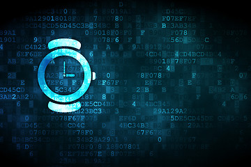 Image showing Time concept: Hand Watch on digital background