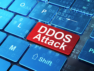 Image showing Safety concept: DDOS Attack on computer keyboard background