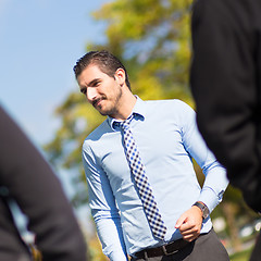 Image showing Informal out of office outdoors business meeting.