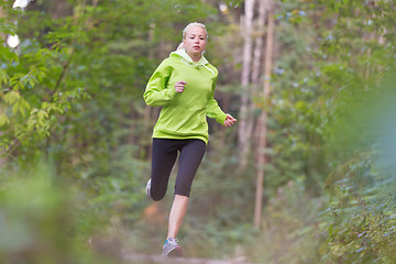 Image showing Pretty young girl runner in the forest. 