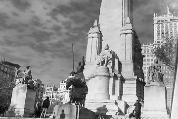 Image showing  Don Quixote statue water reflection in Madrid, Spain.