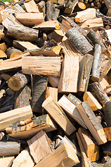 Image showing Chopped firewood on a stack.