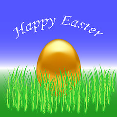 Image showing Spring Easter Card. Gold  Egg