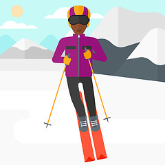 Image showing Young man skiing.