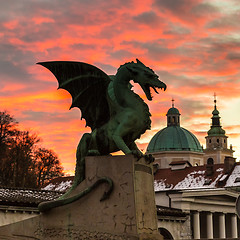 Image showing Dragon bridge, Ljubljana, Slovenia, Europe.