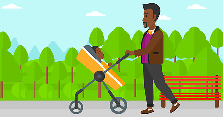 Image showing Man pushing pram.