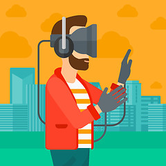 Image showing Man wearing virtual reality headset.