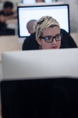 Image showing startup business, woman  working on desktop computer