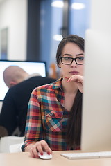 Image showing startup business, woman  working on desktop computer