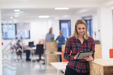 Image showing portrait of young business woman at office with team in backgrou