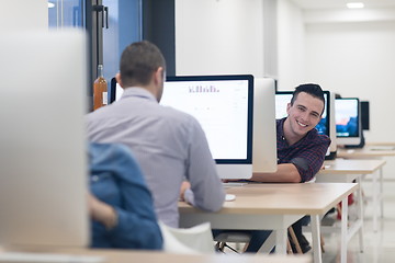 Image showing startup business, software developer working on desktop computer