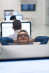 Image showing startup business, woman  working on desktop computer