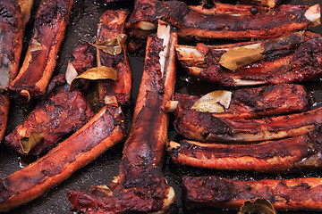 Image showing smoked pig ribs background