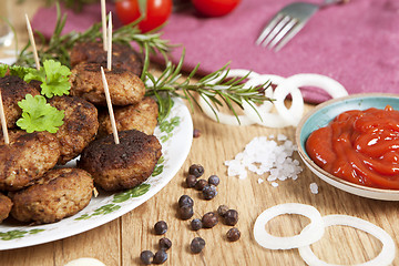 Image showing Meatballs with ketchup