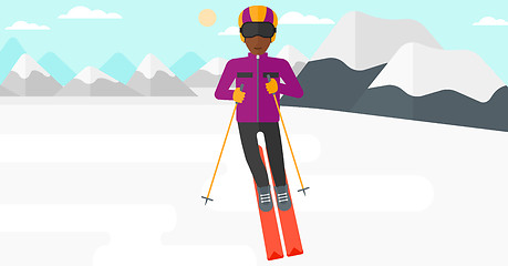 Image showing Young man skiing.