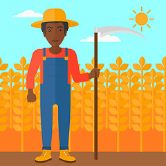 Image showing Farmer on the field with scythe.