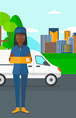 Image showing Woman delivering box.