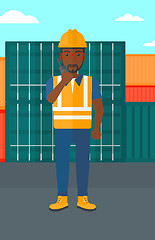 Image showing Stevedore standing on cargo containers background.