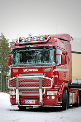 Image showing Red Scania R500 V8 Truck with Bull Bar