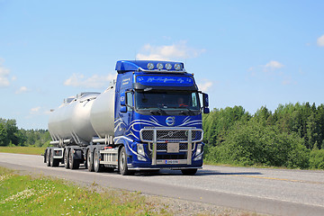 Image showing Blue Volvo FH Tank Truck on Summer Highway