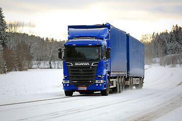 Image showing New Scania Cargo Truck on Winter Road