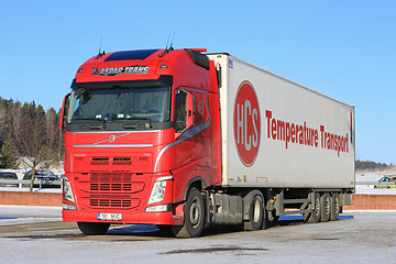 Image showing Red Volvo FH Semi and Blue Sky