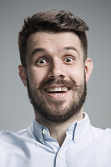 Image showing Portrait of young man with shocked facial expression