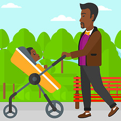 Image showing Man pushing pram.