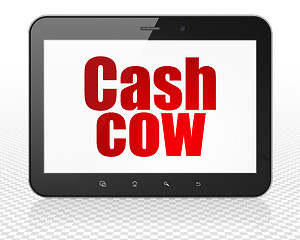 Image showing Business concept: Tablet Pc Computer with Cash Cow on display