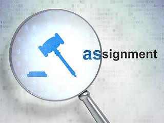 Image showing Law concept: Gavel and Assignment with optical glass