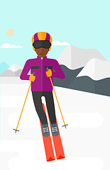 Image showing Young man skiing.