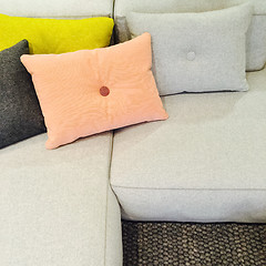 Image showing Soft textile sofa with cushions