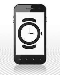 Image showing Time concept: Smartphone with Watch on display