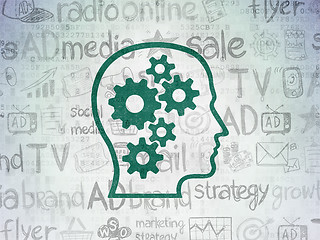 Image showing Marketing concept: Head With Gears on Digital Paper background