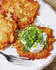 Image showing potato pancakes on white plate